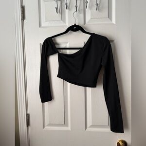 SHEIN XS Regular Women's Black Ribbed One-Shoulder Long Sleeve Cropped Top